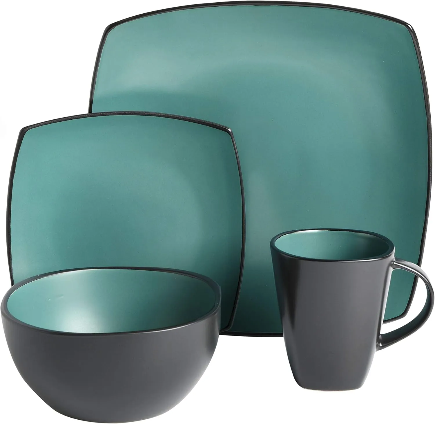 Gibson Soho Lounge Square Reactive Glaze Stoneware Dinnerware Set, Service for 4 (16pc), Matte Jade