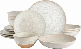 Gibson Elite 16 Piece Dreamweaver Double Bowl Terracotta Reactive Dinnerware Set - Sand Cream, Service for 4 (16pcs)