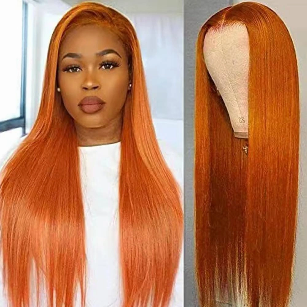 Ginger Orange Straight Synthetic Lace Front Wig,Pre Plucked Ready to Wear 13x4 HD Glueless Lace Front Wig for Women, Heat Resistant Fiber Wig