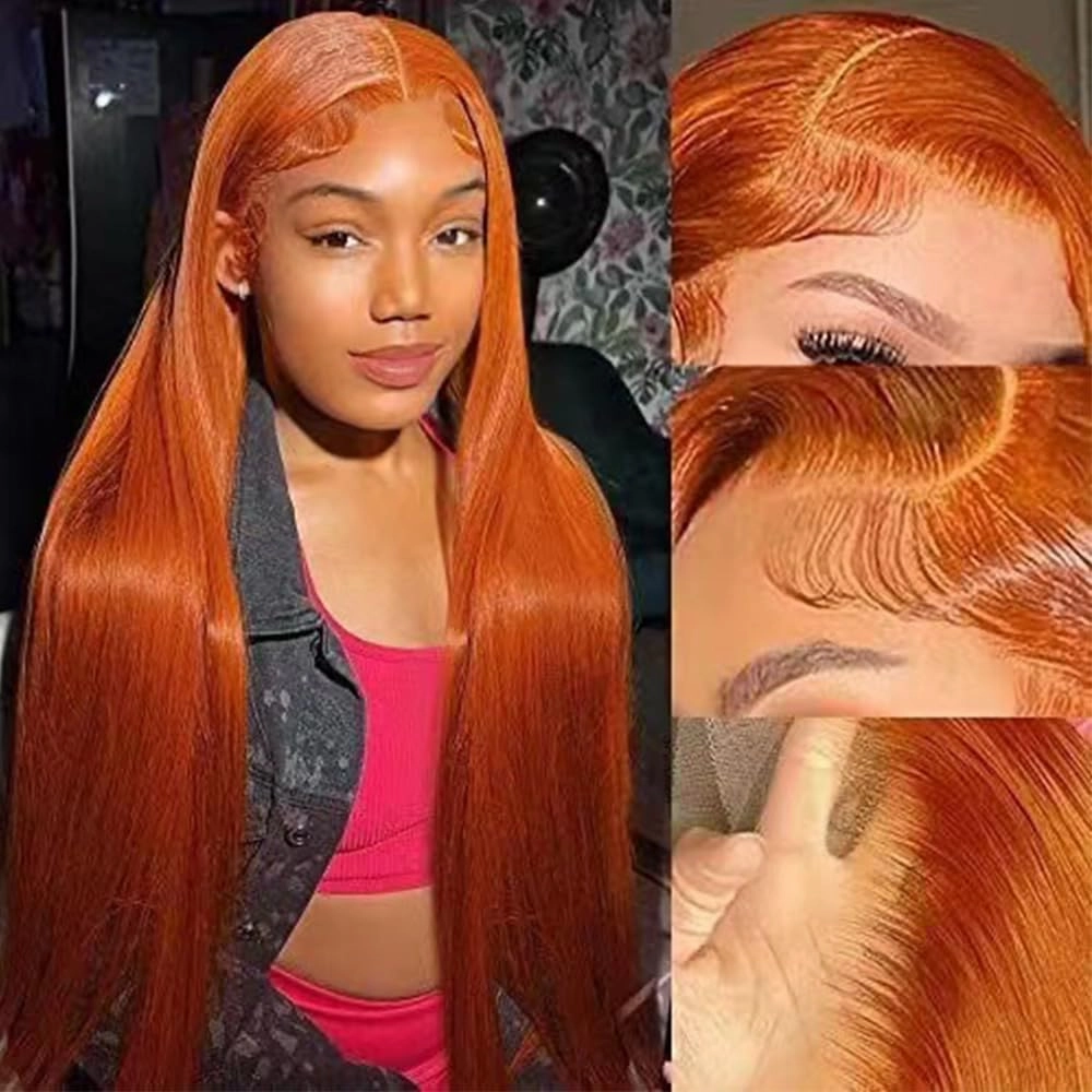 Ginger Orange Straight Synthetic Lace Front Wig,Pre Plucked Ready to Wear 13x4 HD Glueless Lace Front Wig for Women, Heat Resistant Fiber Wig