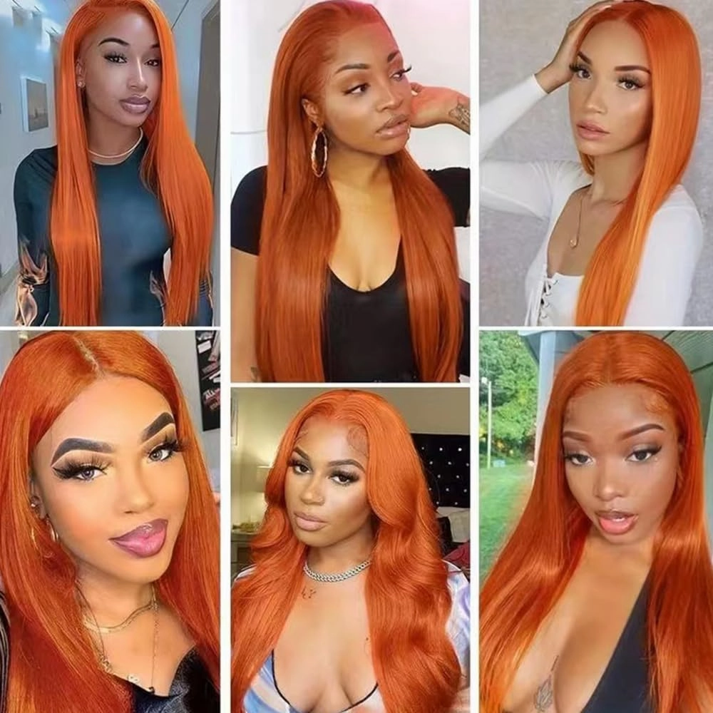 Ginger Orange Straight Synthetic Lace Front Wig,Pre Plucked Ready to Wear 13x4 HD Glueless Lace Front Wig for Women, Heat Resistant Fiber Wig