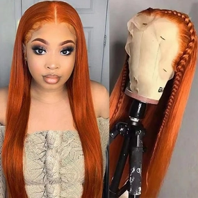 Ginger Orange Straight Synthetic Lace Front Wig,Pre Plucked Ready to Wear 13x4 HD Glueless Lace Front Wig for Women, Heat Resistant Fiber Wig