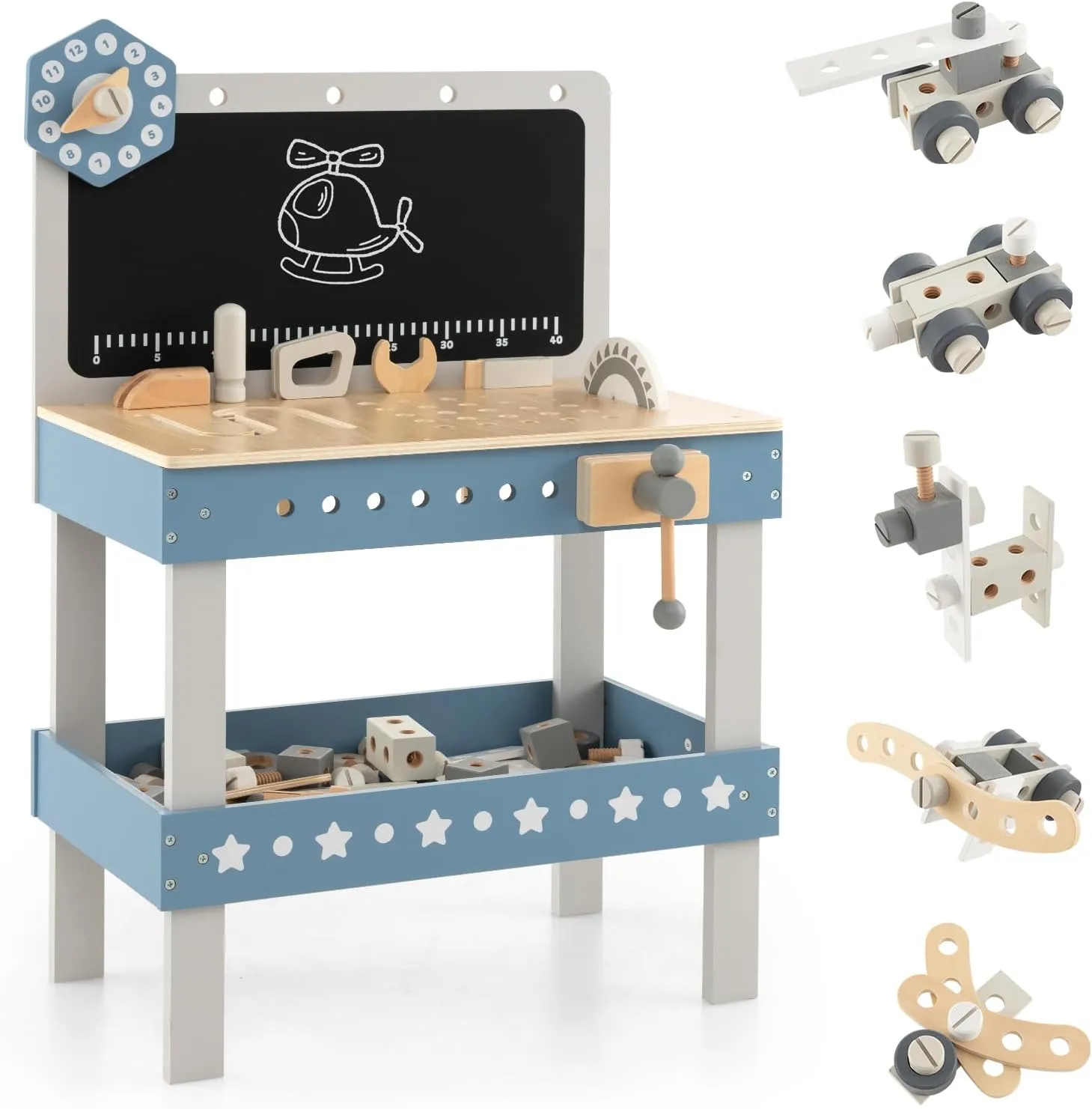 GLACER Kids Wooden Toy Workbench & Tools, Realistic Pretend Play Tool Bench Workshop with Construction Toys for Boys & Girls Aged 3 