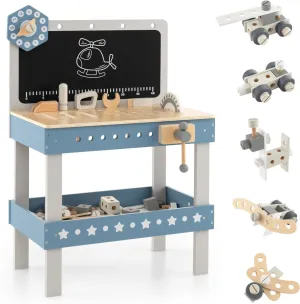 GLACER Kids Wooden Toy Workbench & Tools, Realistic Pretend Play Tool Bench Workshop with Construction Toys for Boys & Girls Aged 3 