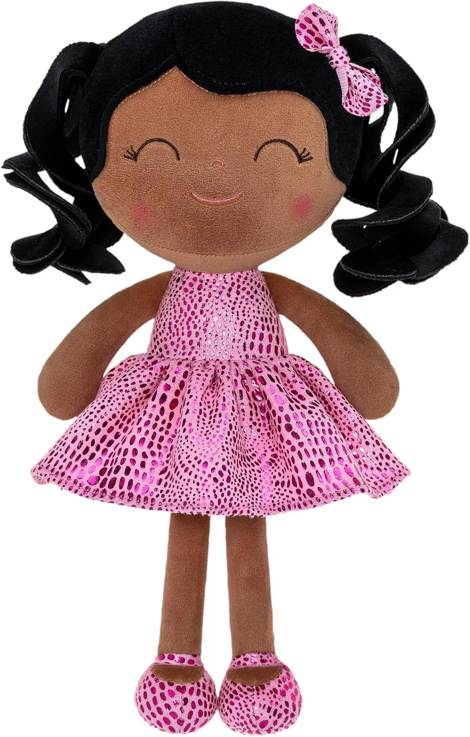 Gloveleya Soft Dolls Plush Figure Brown Skin Glitter Rose Red Dress Baby Doll Gift 12inches