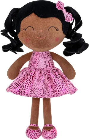 Gloveleya Soft Dolls Plush Figure Brown Skin Glitter Rose Red Dress Baby Doll Gift 12inches