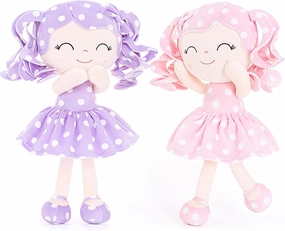 Gloveleya Doll Baby Dolls Plush Baby Doll My First Baby Doll Rag Doll Soft Doll Baby Girl Gifts Curly Hair Purple Pink Polka Dots Dress 12inches
