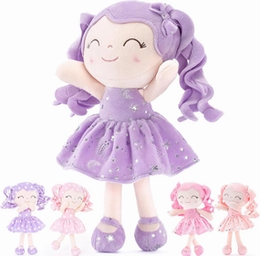 Gloveleya Doll First Baby Doll Plush Baby Doll Baby Dolls Soft Doll Baby Girl Gifts Curly Hair Purple Dress 12inches