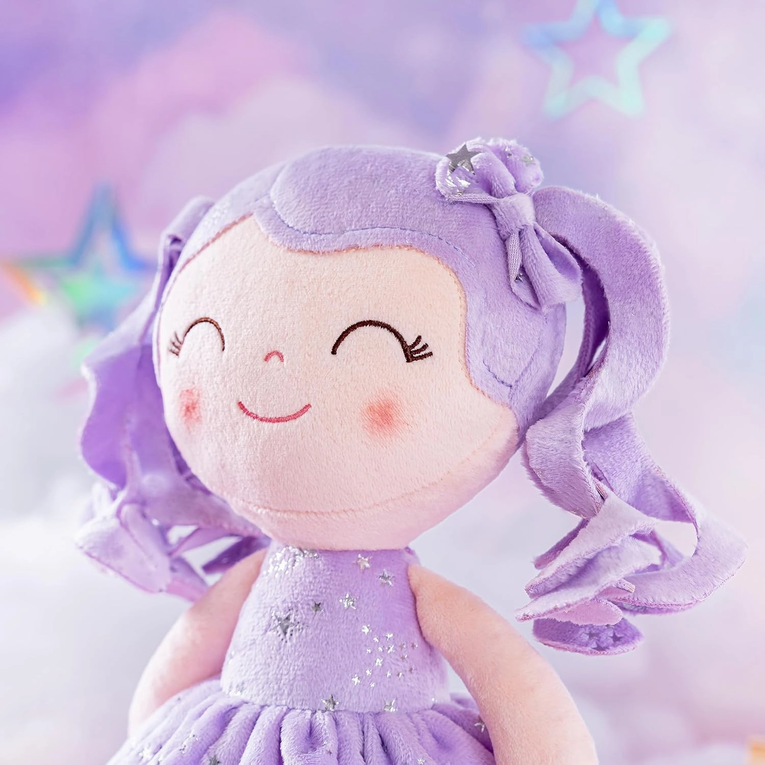 Gloveleya Doll First Baby Doll Plush Baby Doll Baby Dolls Soft Doll Baby Girl Gifts Curly Hair Purple Dress 12inches