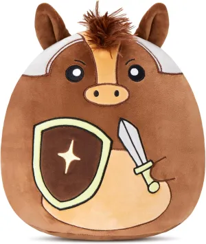 Glow Guards 13 Inch Horse Plush Pillow, Cute Knight Horse Stuffed Animal Holding Shield & Sword, Soft Plush Toy Birthday Gift for Boys Girls Kids