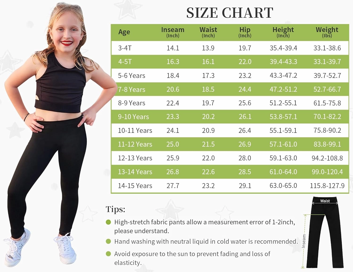 Gnainach Girls Running Pants High Waisted Soft Comfy Elastic Compression Yoga Leggings for Toddler Kids Teens Dance Workout