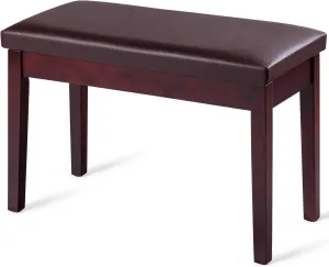 GOFLAME Brown Faux Leather Piano Bench, Solid Wood Construction, Padded Cushion Seat, Hidden Music Storage, Duet Size, Multi-functional Uses