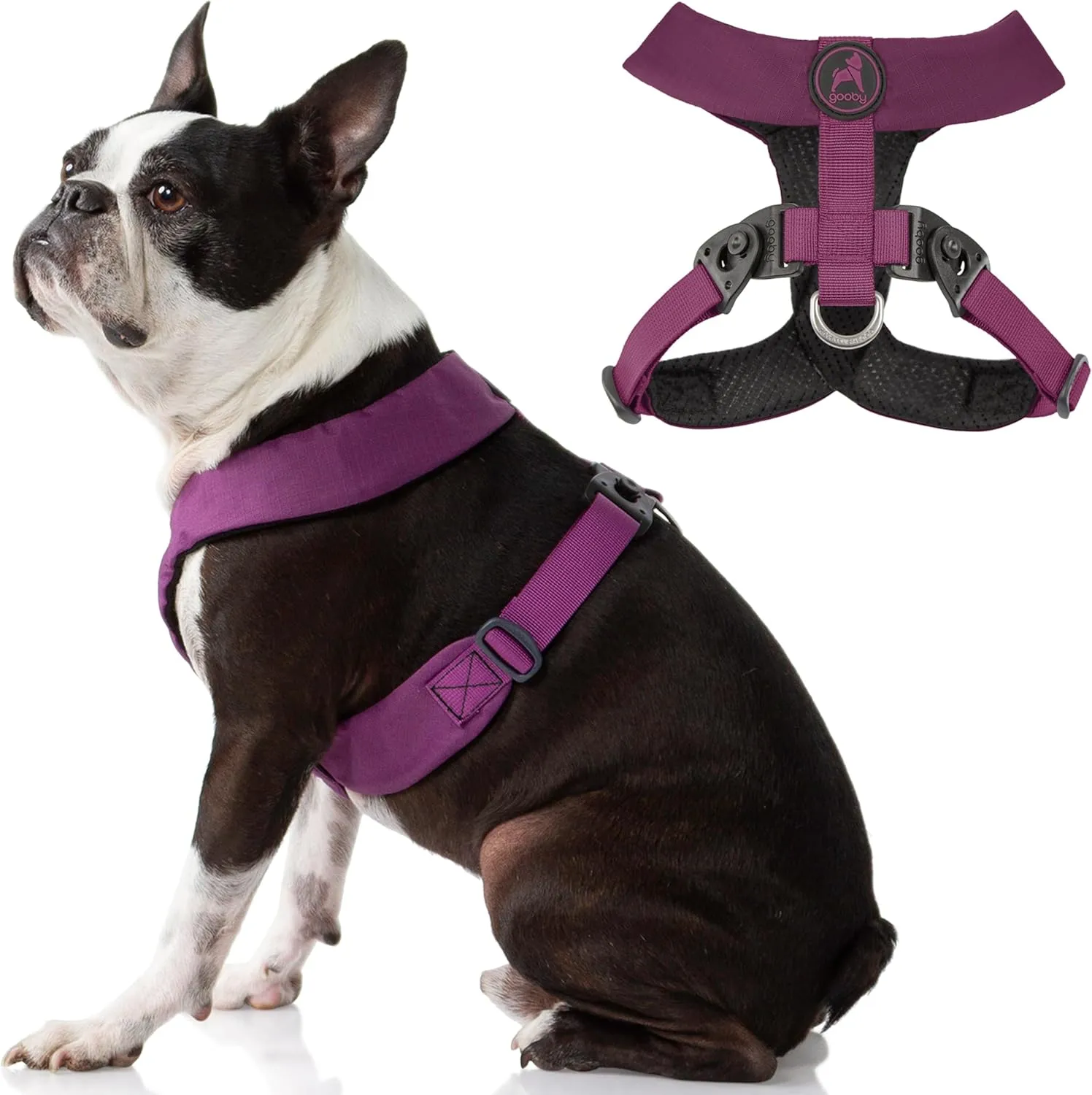 Gooby Comfort X Harness - Dual Snap, Purple, Large - No Pull Small Dog Harness with Rotational Buckles and Patented Choke-Free X Frame