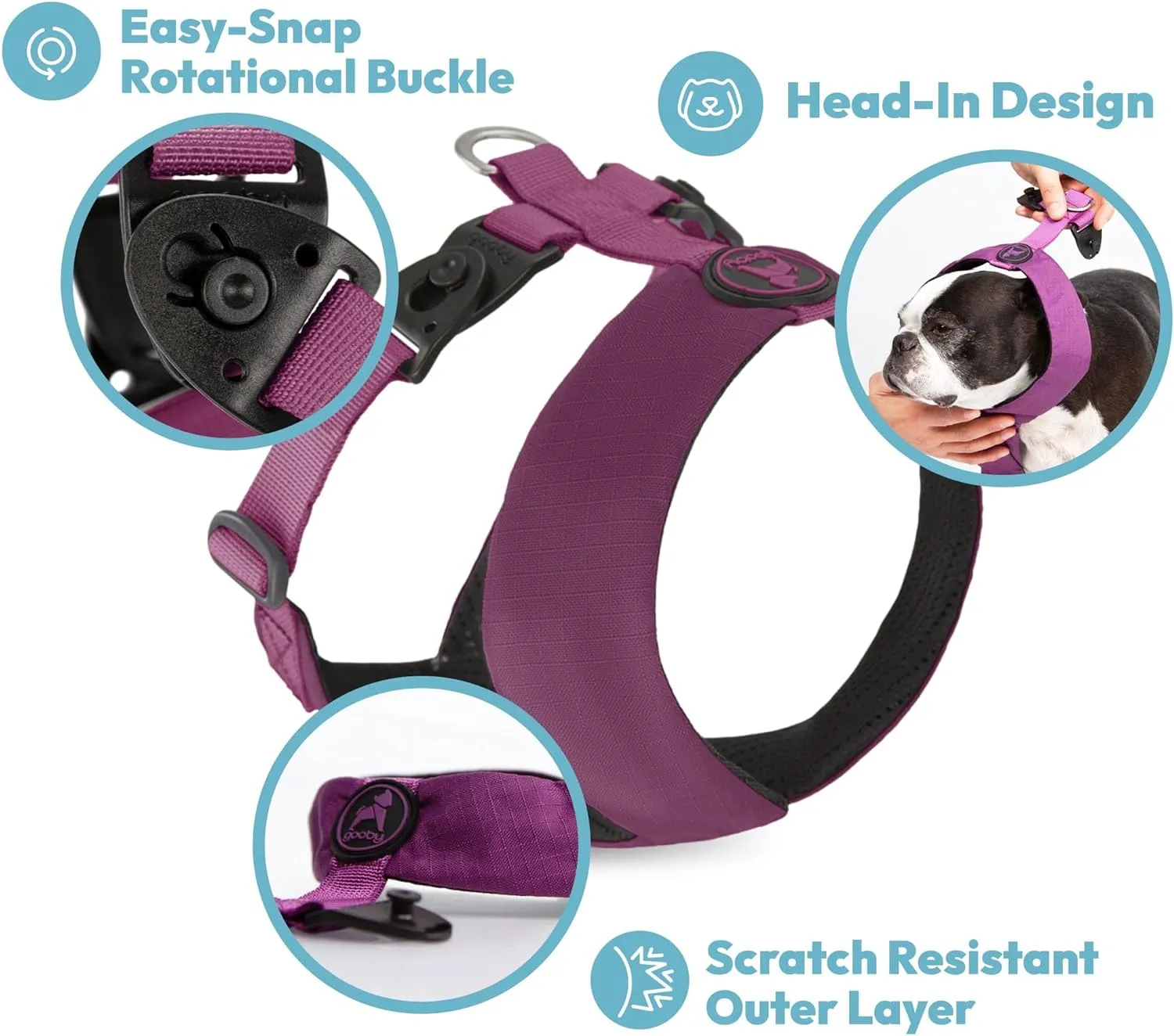 Gooby Comfort X Harness Dual Snap - Turquoise, Large - No Pull Small Dog Harness with Rotational Buckles and Patented Choke-Free X Frame - Dog Harness for Medium Dogs No Pull and Small Dogs