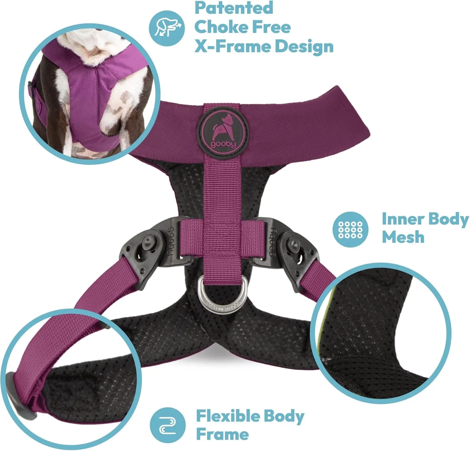 Gooby Comfort X Harness Dual Snap - Turquoise, Large - No Pull Small Dog Harness with Rotational Buckles and Patented Choke-Free X Frame - Dog Harness for Medium Dogs No Pull and Small Dogs