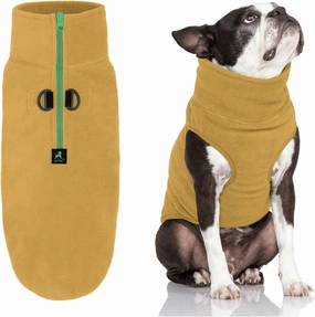 Gooby Half Zip Up Fleece Vest - Soft, Warm Pullover Fleece Head-in Dog Jacket with Dual D Ring Leash - Winter Small & Medium Dog Sweater - Sand, X-Small