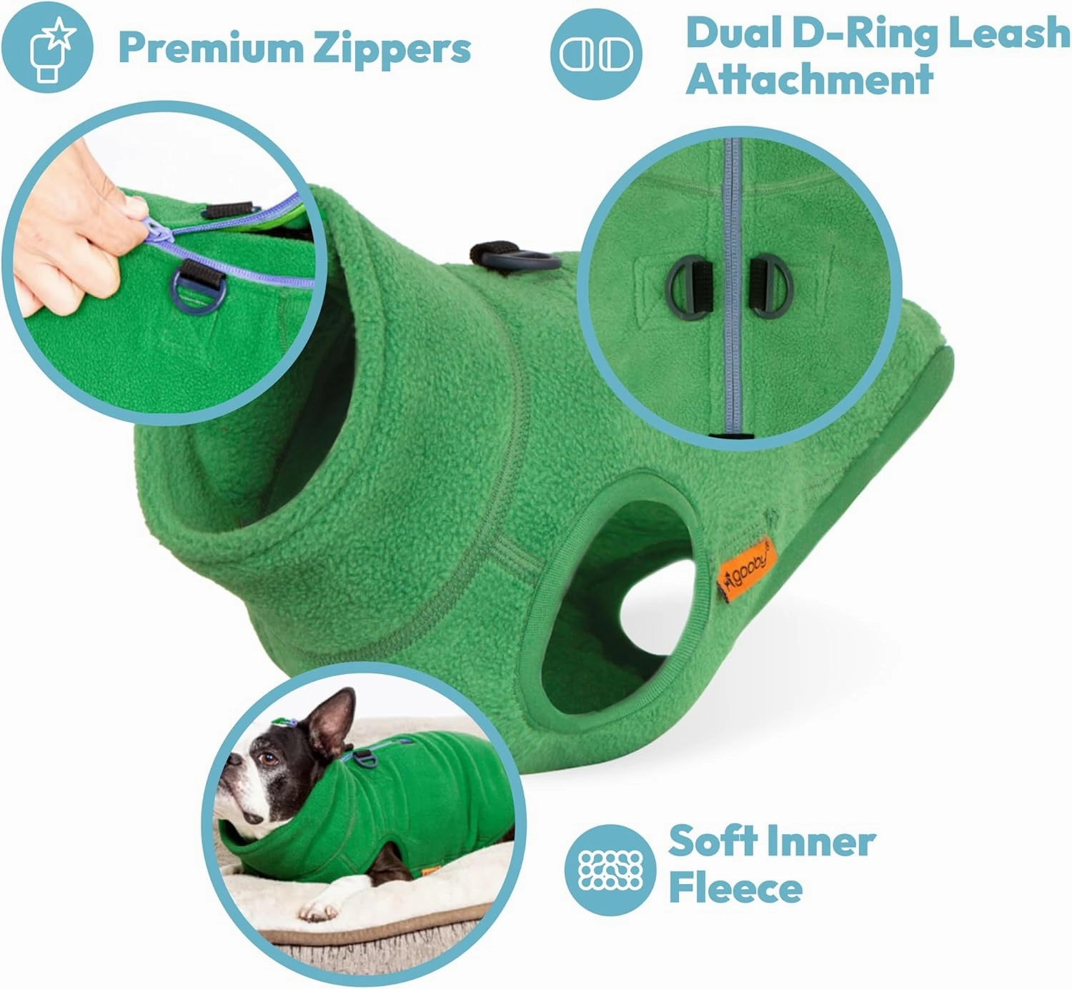 Gooby Half Zip Up Fleece Vest - Soft, Warm Pullover Fleece Head-in Dog Jacket with Dual D Ring Leash - Winter Small & Medium Dog Sweater - Sand, X-Small