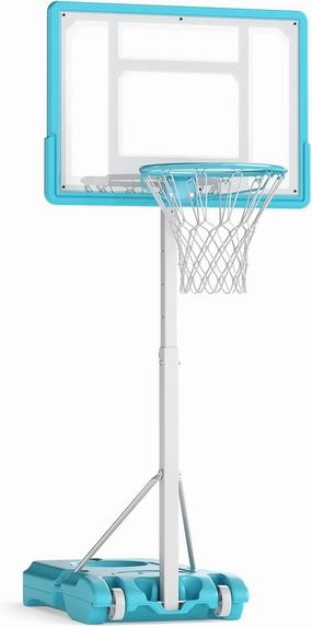 Goplus Pool Basketball Hoop, Poolside 3.1-4.1 FT Adjustable Height Basketball Goal with 32" Shatterproof Backboard, Fillable Base, Wheels, Portable Pool Hoop for Outdoor