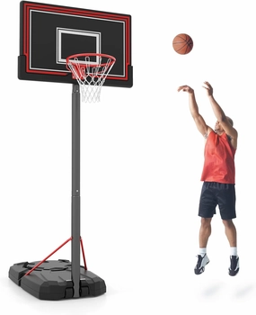 Goplus Portable Basketball Hoop Outdoor, 7.5-10 FT Height Adjustable Basketball Goal System with 44” Shatterproof Backboard, Wheels, Fillable Base for Adults/Teens/Youth/Kids, Yard, Driveway