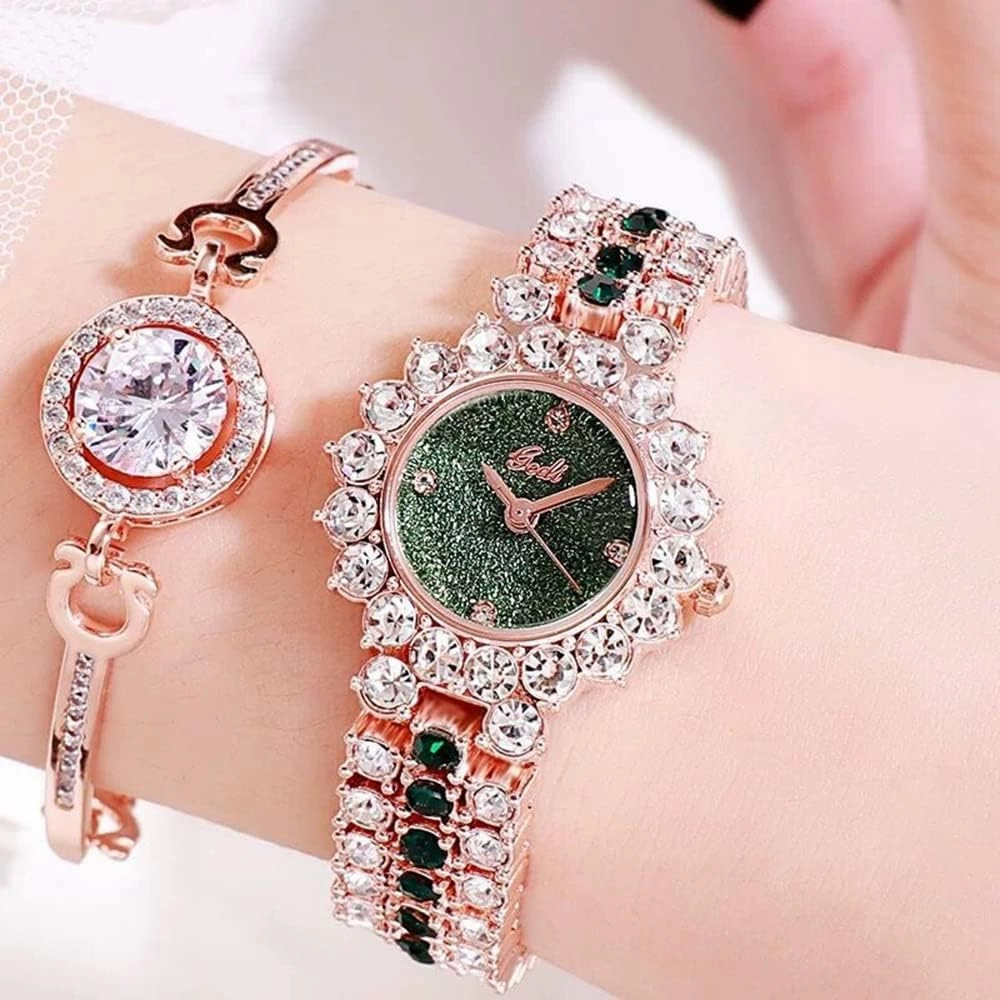 Gosasa Fashion Elegant Women Dress Watch Full Rhinestone Decoration Sunflower Shape Gypsophila Bling Casual Women Watches Gift Watches