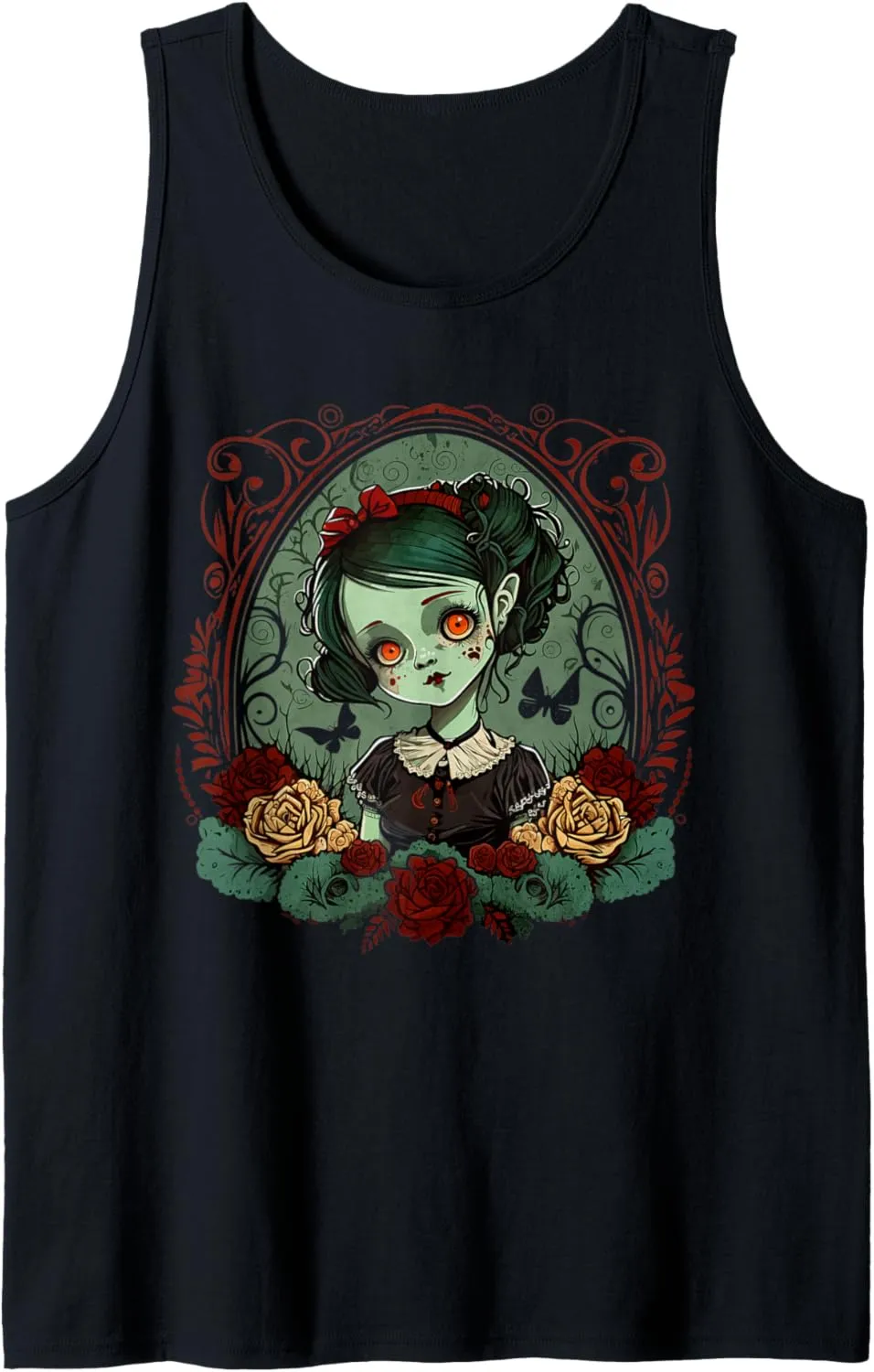 Gothic Dark Zombie Doll Chibi Style Roses Tank Top
