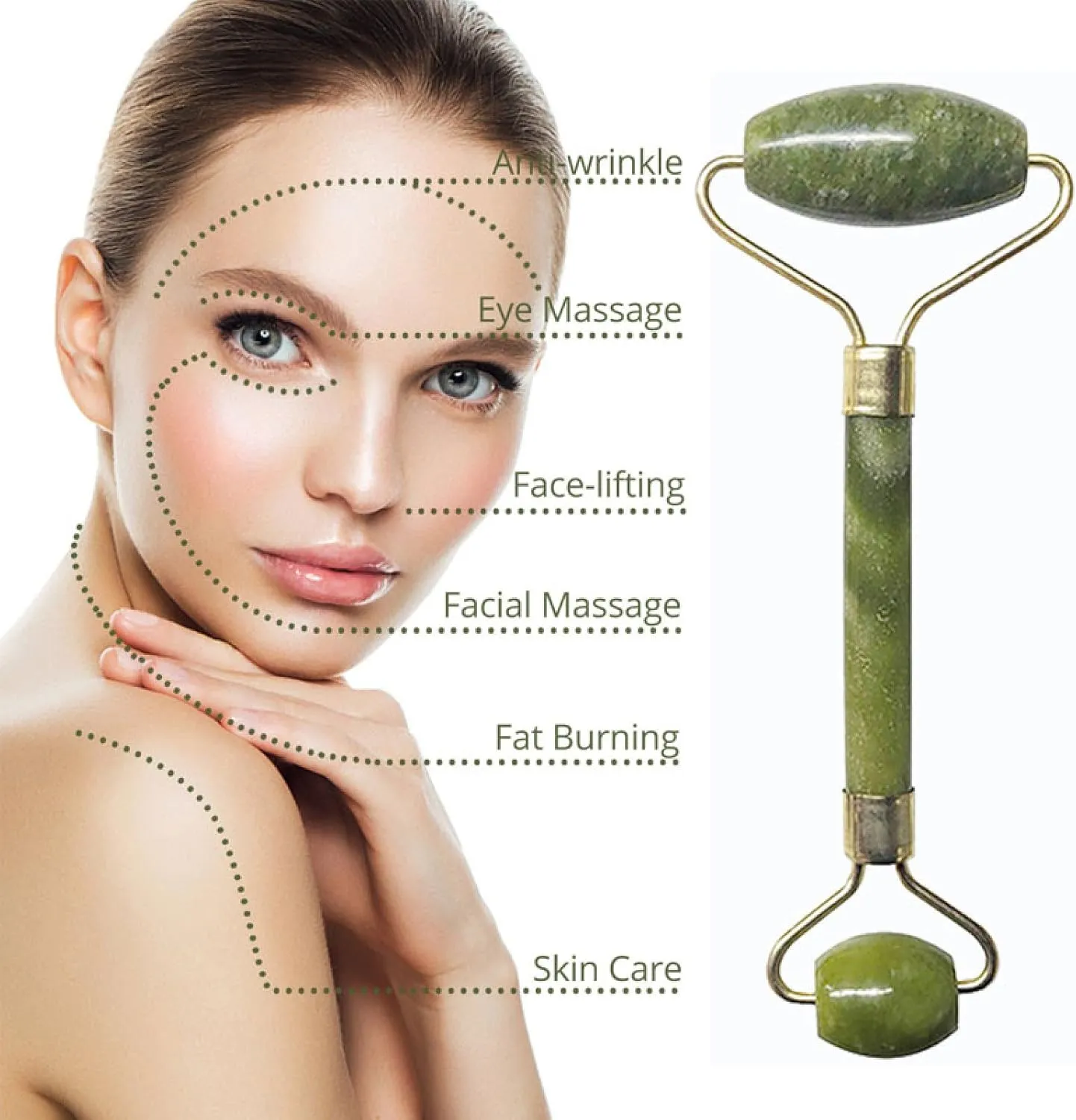 Gouache Stone Jade Roller Face Massager Gouache Scraper Set Natural Jade Facial Massage Roller Gua Sha Scraper Face,Type 12