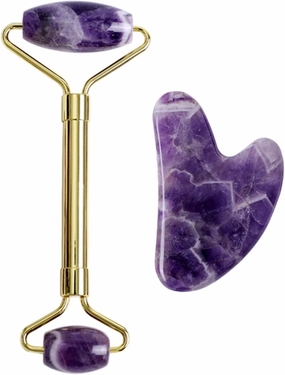 Gouache Amethyst Natural Stone Facial Massager Jade Roller Gua Sha Set Scraper For Face,type 2