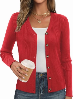 GRACE KARIN Women's Button Up V Neck Long Sleeve Soft Basic Knit Cardigan Sweater