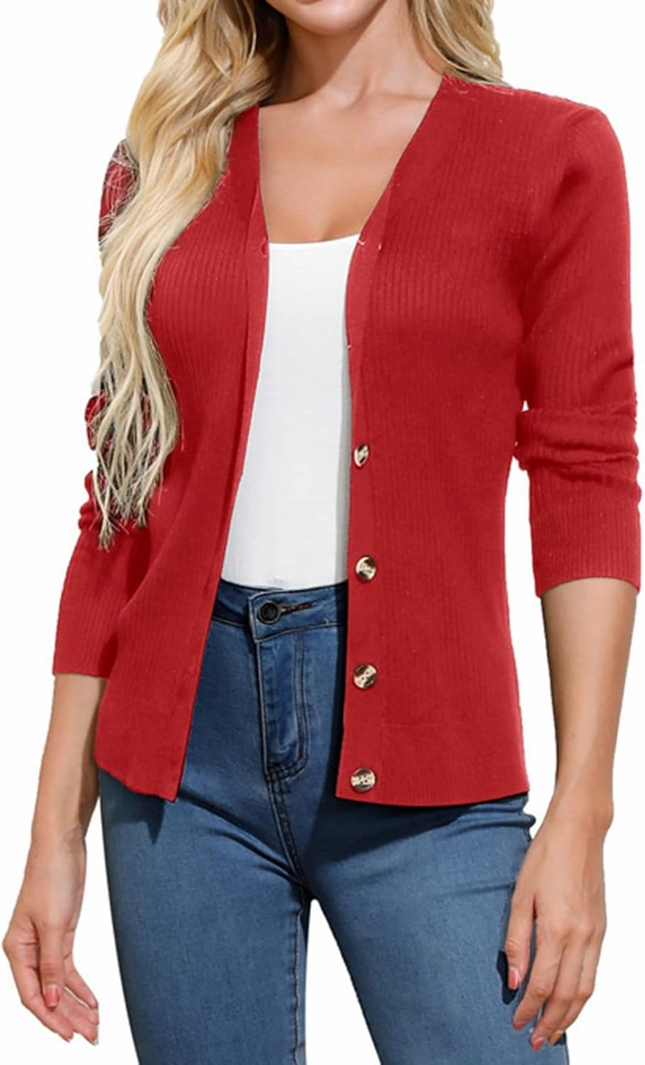 GRACE KARIN Women's Button Up V Neck Long Sleeve Soft Basic Knit Cardigan Sweater