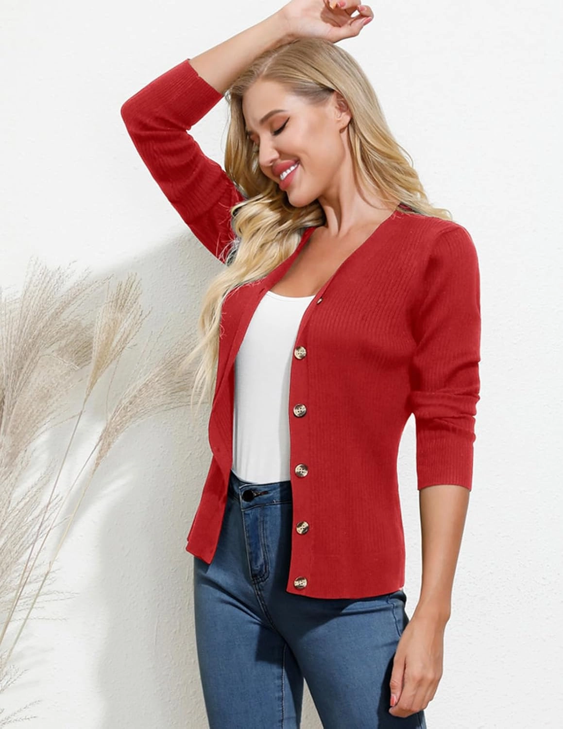 GRACE KARIN Women's Button Up V Neck Long Sleeve Soft Basic Knit Cardigan Sweater