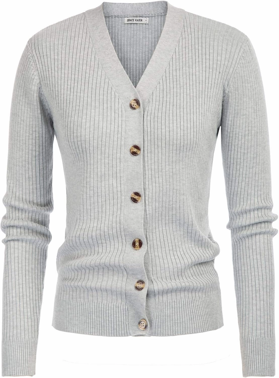 GRACE KARIN Women's Button Up V Neck Long Sleeve Soft Basic Knit Cardigan Sweater