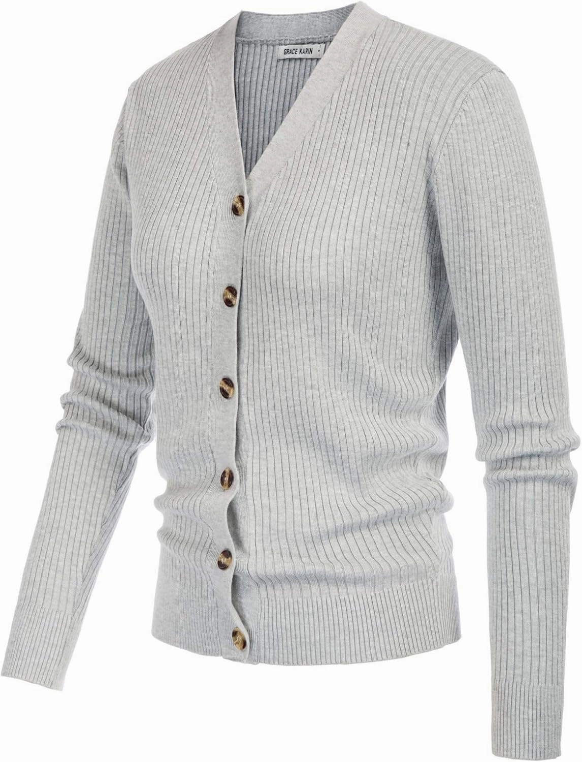 GRACE KARIN Women's Button Up V Neck Long Sleeve Soft Basic Knit Cardigan Sweater