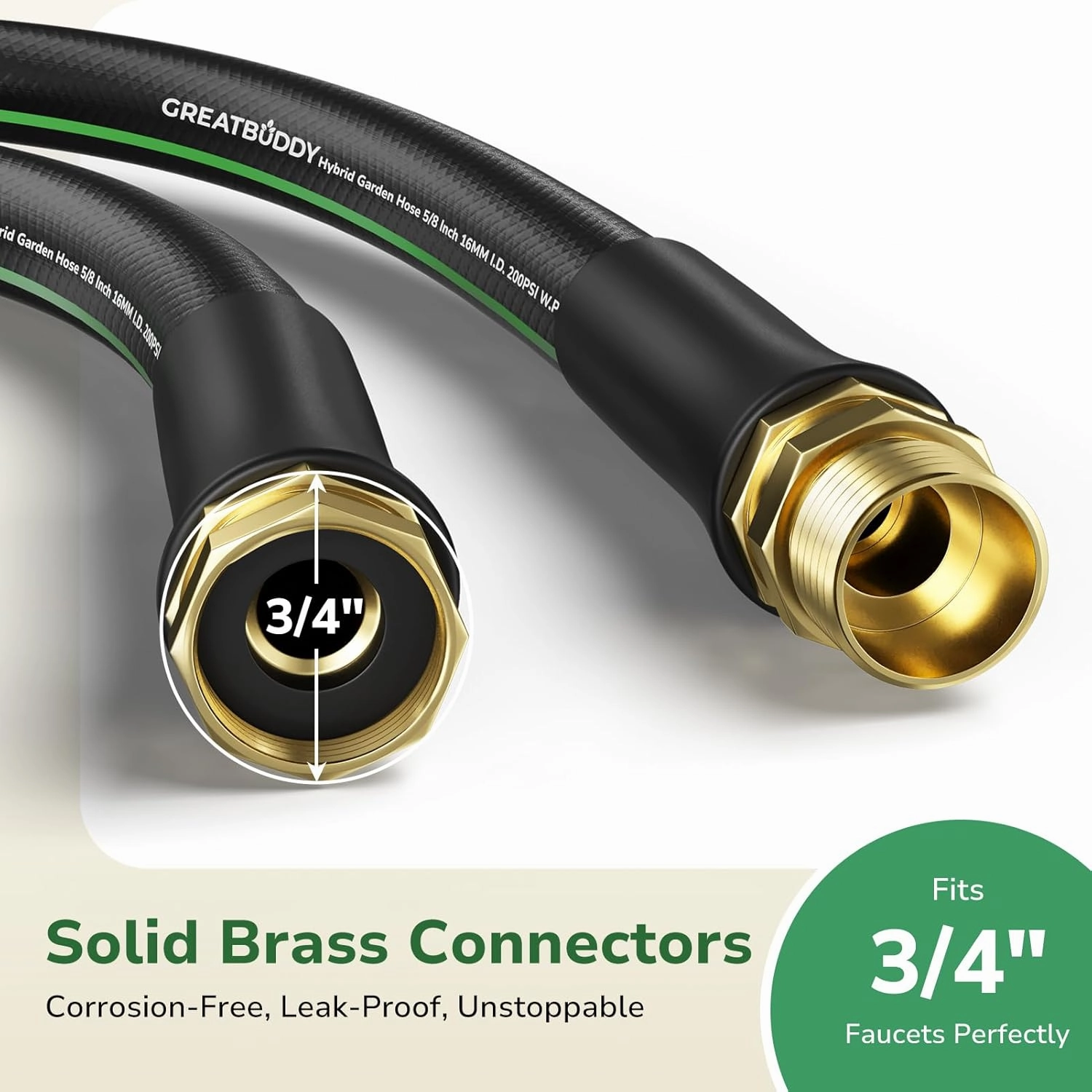 GreatBuddy 100 ft Garden Hose 5/8", Kink Free Heavy Duty Water Hose, Durable & Flexible Hose for Outdoor, Lawn, Car Washing, Pet Bathing and Household