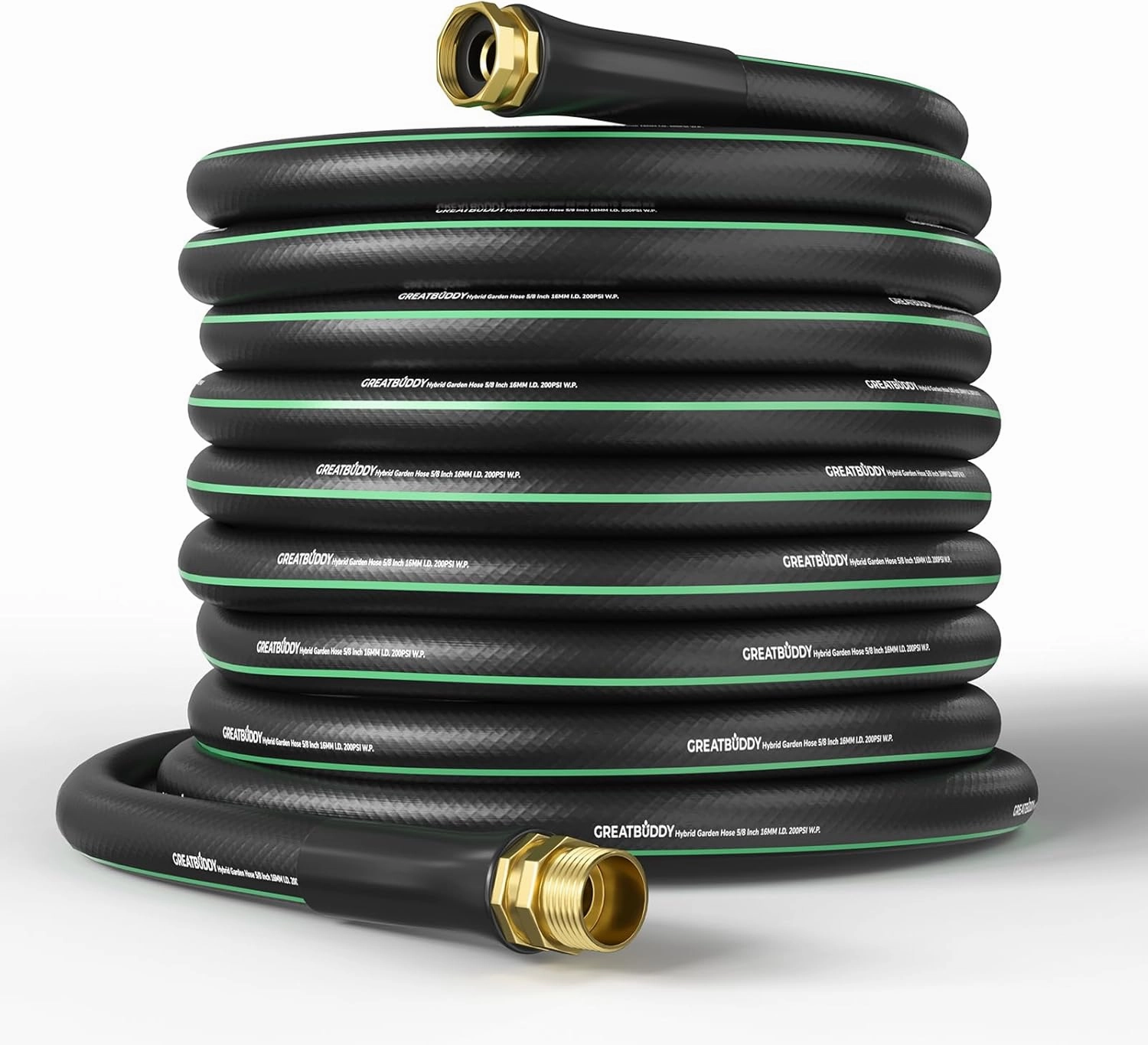 GreatBuddy 100 ft Garden Hose 5/8", Kink Free Heavy Duty Water Hose, Durable & Flexible Hose for Outdoor, Lawn, Car Washing, Pet Bathing and Household