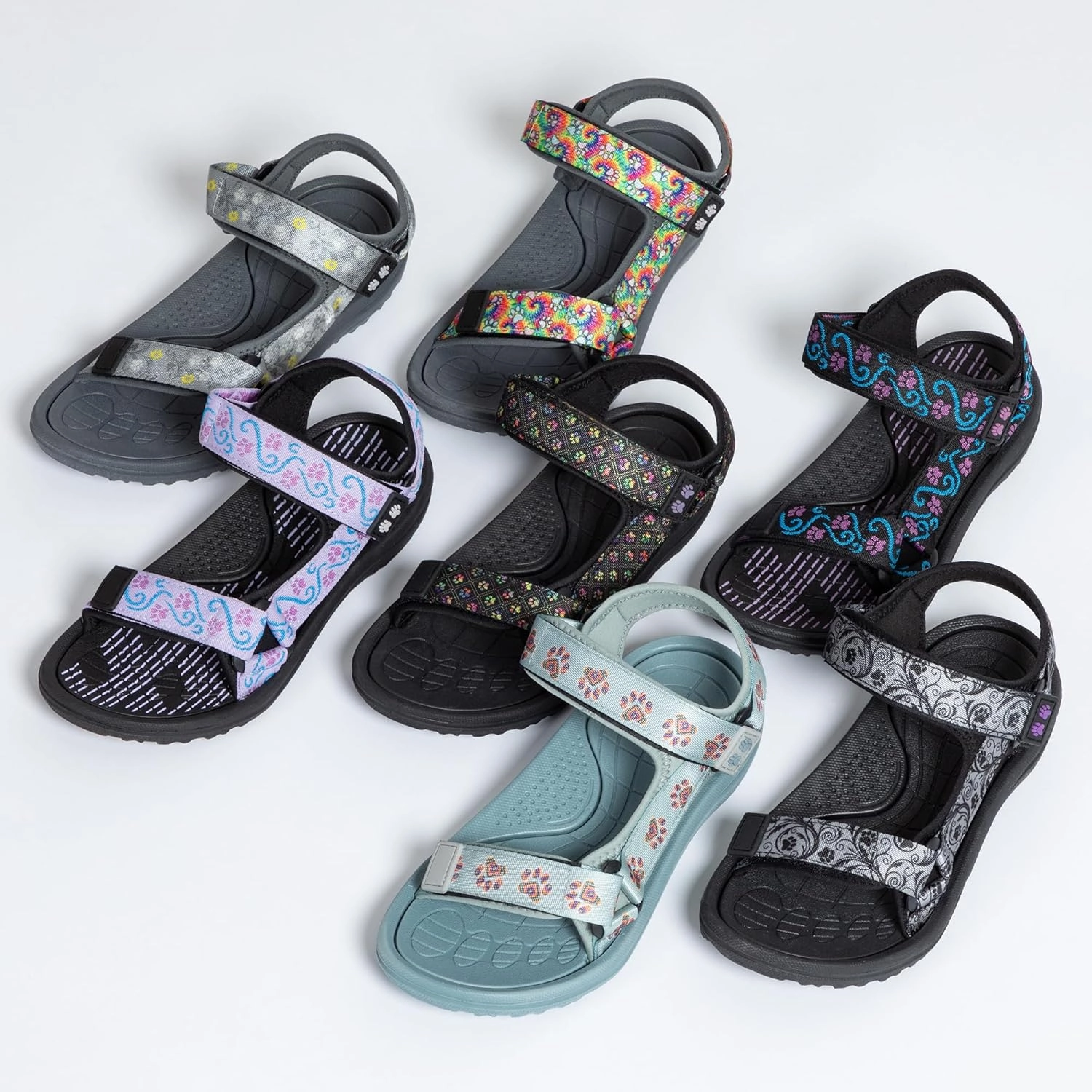 GreaterGood Walking Paws River Sandals Lightweight EVA Adjustable Water Shoes Textured Insole Animal Print Design for Women Ladies
