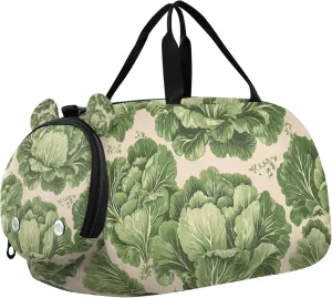 Green Cabbage Leaves Duffle Bag for Toddler Girls Boys, Sports Gym Bag with Shoe Compartments, Kids Travel Overnight Weekender Shoulder Bag