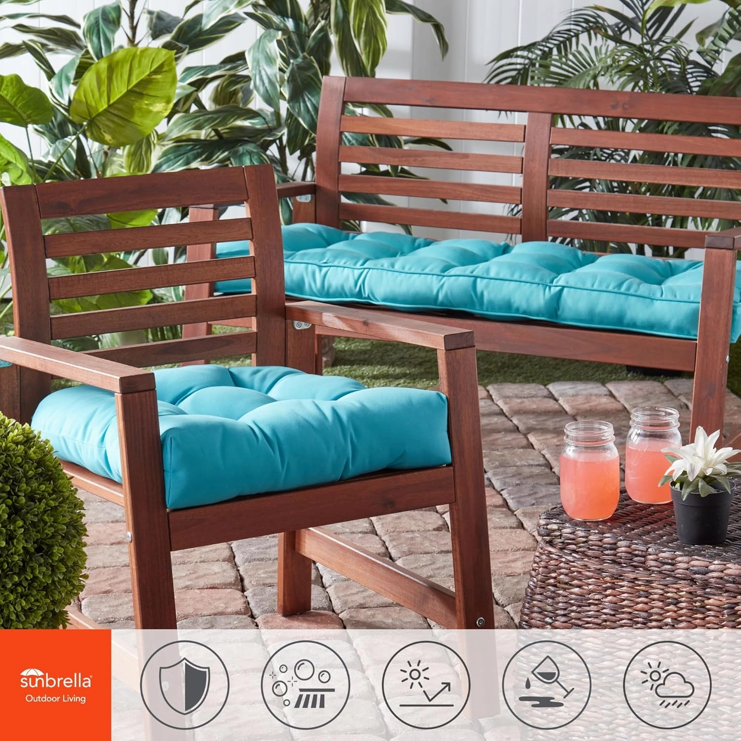 Greendale Home Fashions Outdoor 51 x 18-inch Sunbrella Bench Cushion, Canvas Aruba
