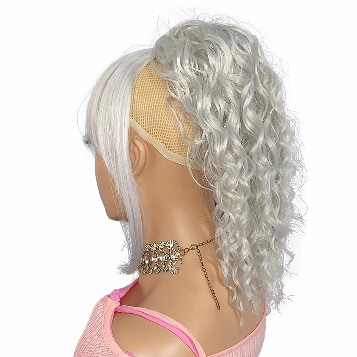 Grey Ponytail with Bangs 2 Pieces Short Drawstring Ponytail With Bangs Curly 14inch Afro Puff Pony Tail Hair Piece for Black Women