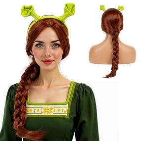 H&Bwig Princess Wigs Fiona Cosplay Heat Resistant Long Auburn Braided Wig with Green Ears - Women's Party Costume