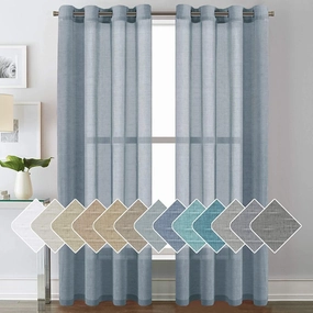 H.VERSAILTEX Linen Curtains Natural Linen Blended Curtain Panels for Living Room/Light Reducing Linen Semi Sheer Curtains 2 Panels Set Nickel Grommet Window Panels (52x84 Inch, Denim)
