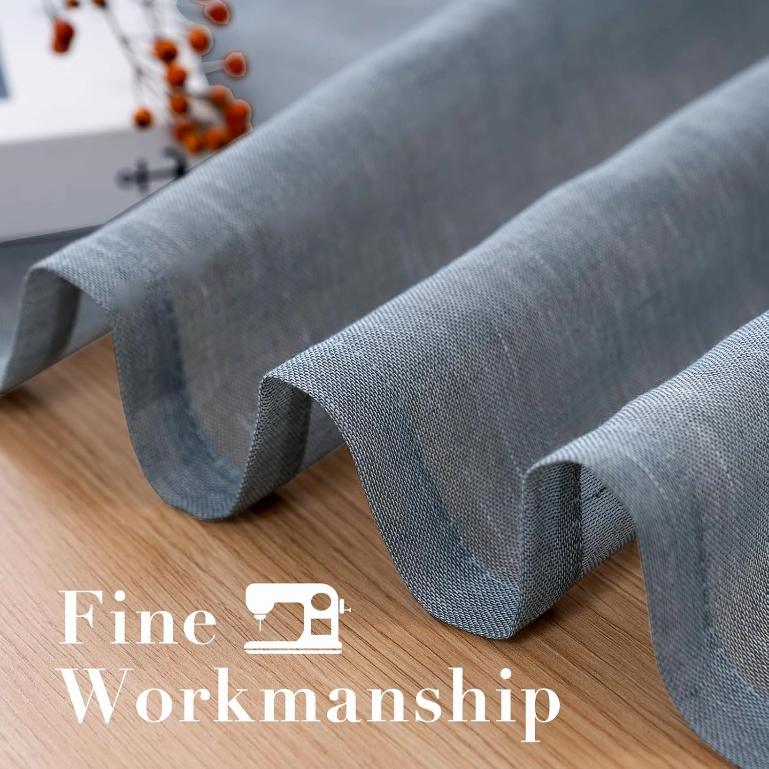 H.VERSAILTEX Linen Curtains Natural Linen Blended Curtain Panels for Living Room/Light Reducing Linen Semi Sheer Curtains 2 Panels Set Nickel Grommet Window Panels (52x84 Inch, Denim)