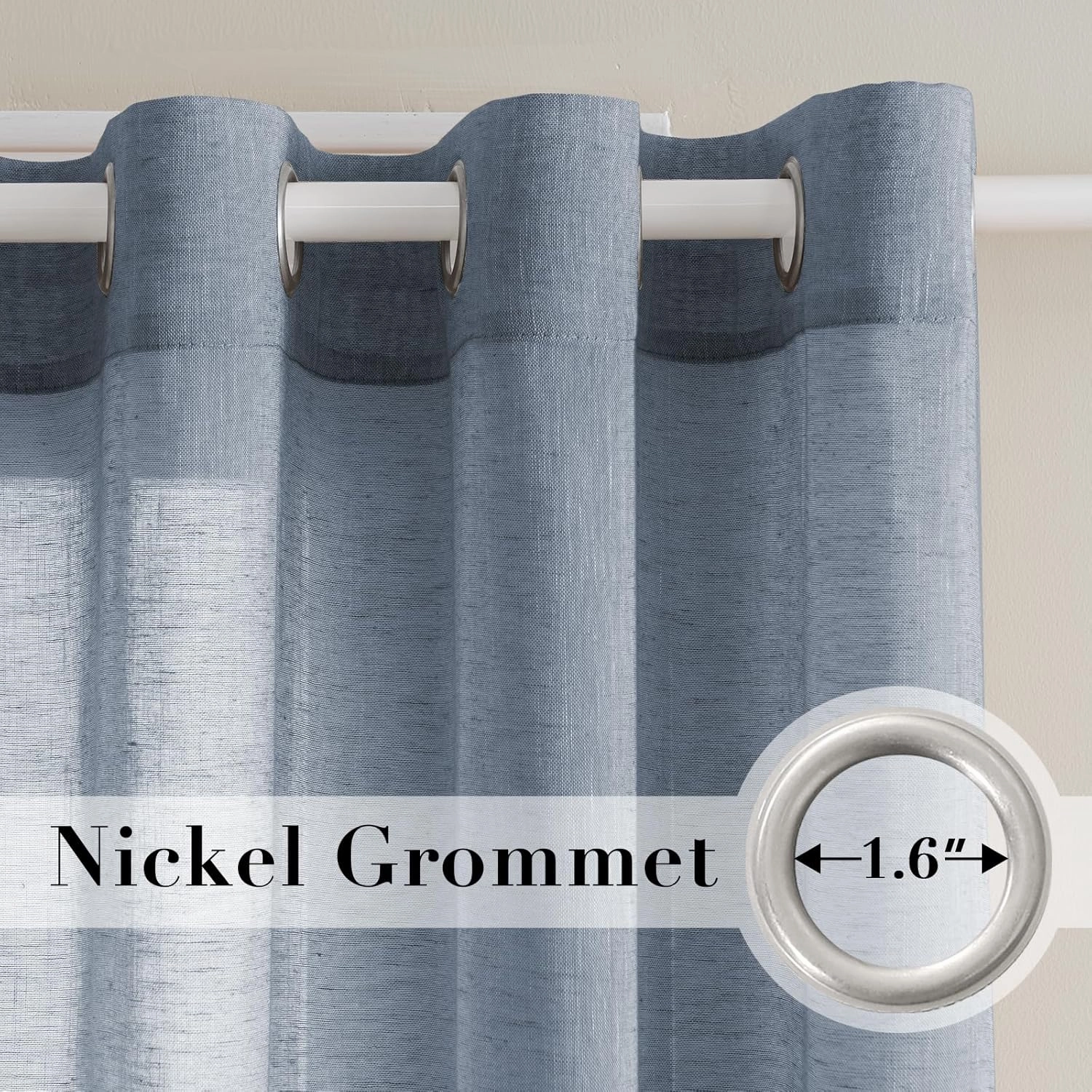 H.VERSAILTEX Linen Curtains Natural Linen Blended Curtain Panels for Living Room/Light Reducing Linen Semi Sheer Curtains 2 Panels Set Nickel Grommet Window Panels (52x84 Inch, Denim)