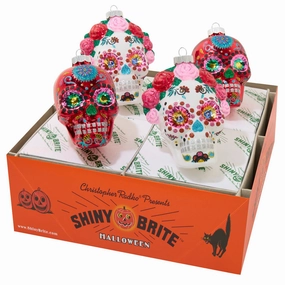HALLOWEEN 4 COUNT 4" DECORATED SKULLS