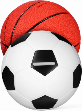 HANABASS Sports Themed Coin Banks Set 2pcs Kids Piggy Bank Football Basketball Boys Girls