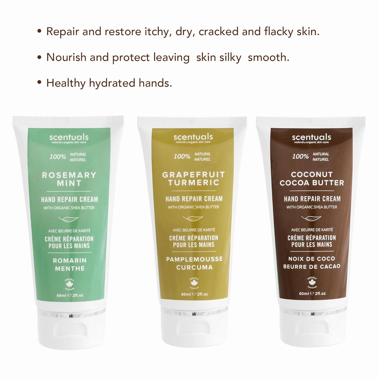 Hand Cream Set of 3, with Shea Butter, Cocoa Butter, Argan & Almond oil, Moisturizing Dry Hands, (Grapefruit Turmeric   Rosemary Mint   Coconut Cocoa Butter) 60 ml (2 fl.oz.) x 3