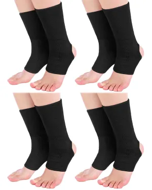 Handepo 4 Pairs Muay Thai Ankle Wraps MMA Compression Foot Sleeve Ankle Braces Sock Support for Men Women Kickboxing Martial Arts Gym Running Sports(Black)