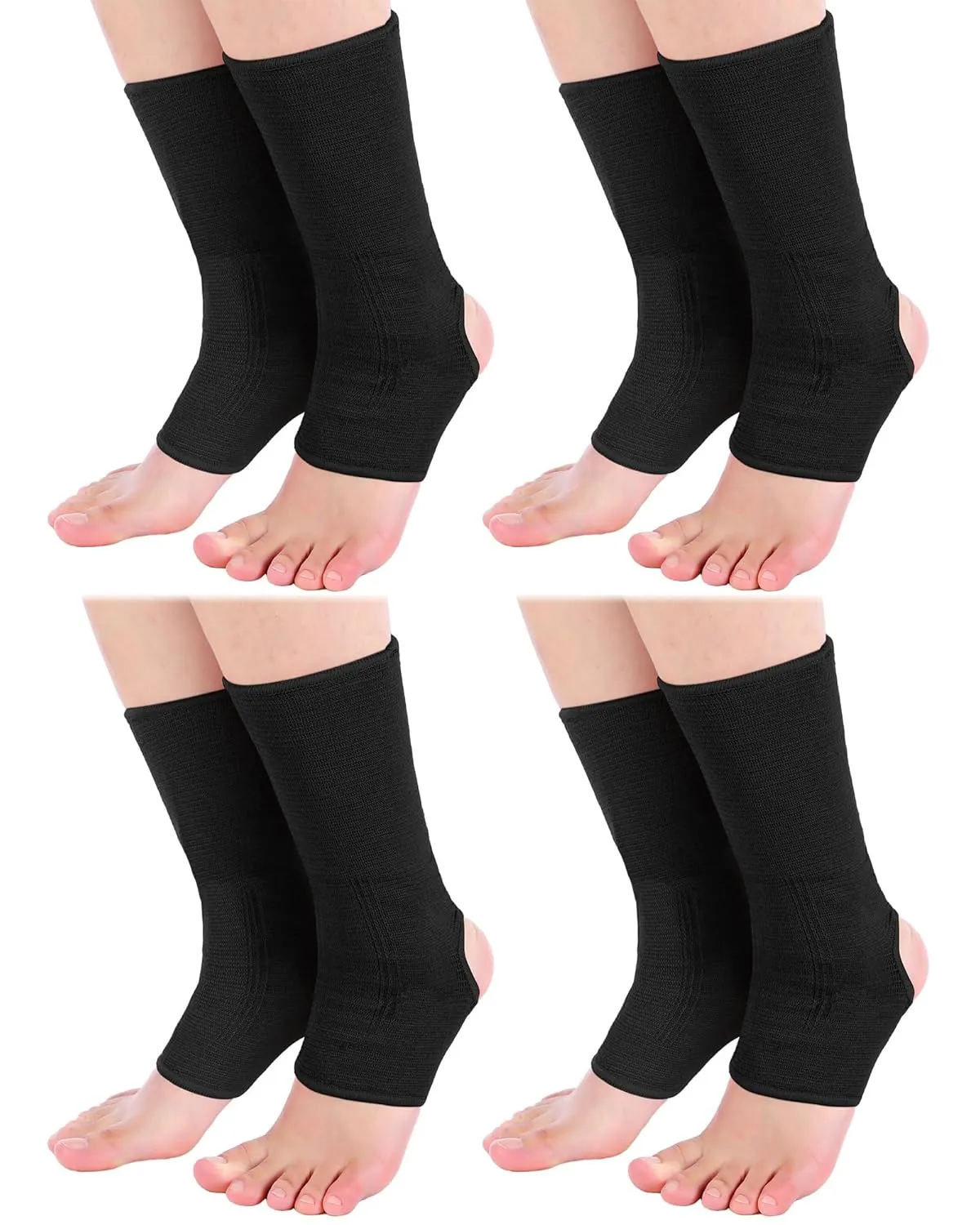 Handepo 4 Pairs Muay Thai Ankle Wraps MMA Compression Foot Sleeve Ankle Braces Sock Support for Men Women Kickboxing Martial Arts Gym Running Sports(Black)