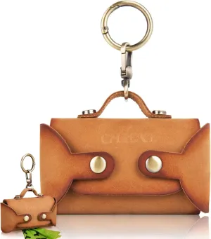 Handmade Leather Dog Poop Bag Dispenser - Stylish and Durable with Belt Attachment for Dog Walkers, Featuring a Brass Metal Clip in Hand-dyed Brown