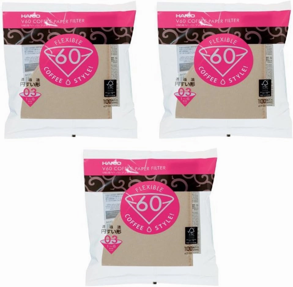 Hario 03 100-Count Coffee Natural Paper Filters, 3-Pack Set (Total of 300 Sheets) (Japan import)