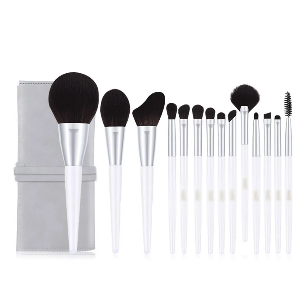 HBJWOV 14 Pieces of Plain Brocade Makeup Brush Set Full Set of Eye Shadow Brush Powder Blusher Brush Beauty Tools